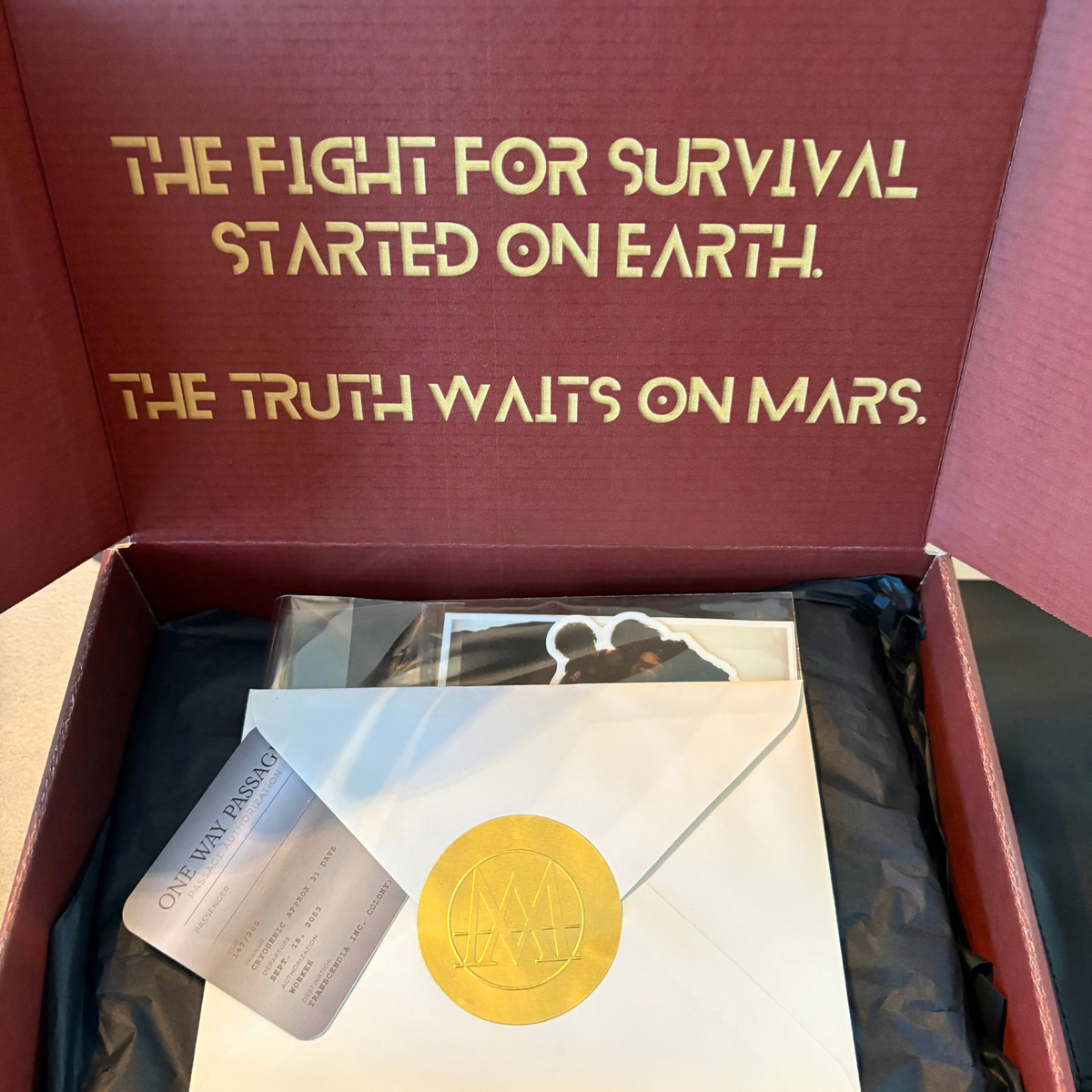 Inside the Book Box lid, with the sealed Academy gala invitation